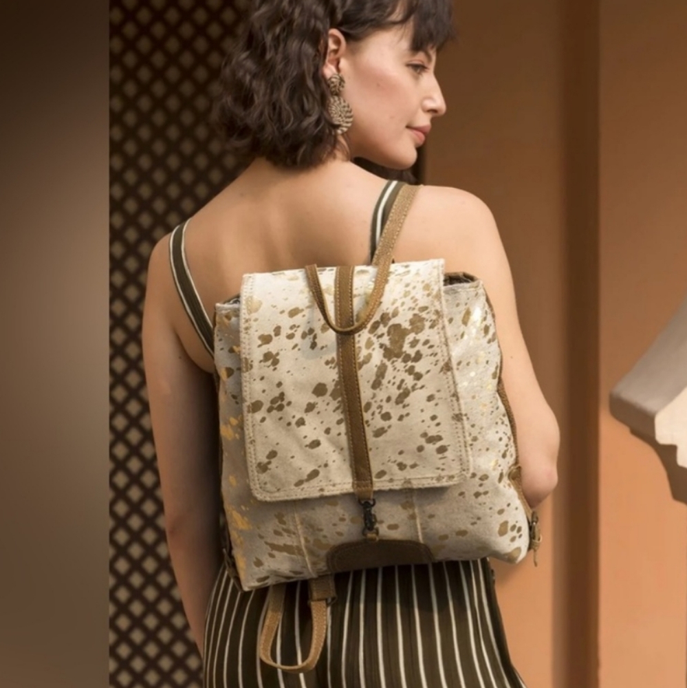 NWT! Gold Fleck Cowhide Backpack